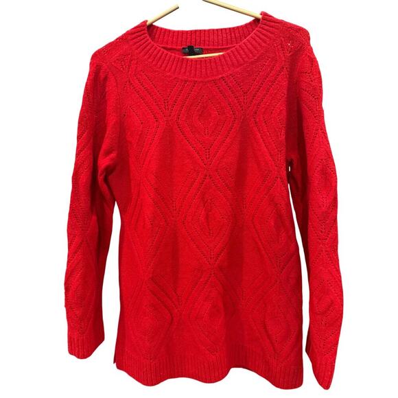 Talbots Red Diamond Knit Lightweight Sweater Split Hem MP EUC - Picture 2 of 7